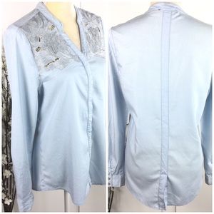 BKE Boutique Pale Blue Top Floral Embroidered